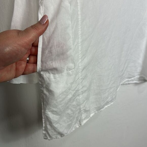 Hanna G White Linen Long Sleeve Button Front Blouse Top Size M - Picture 3 of 9